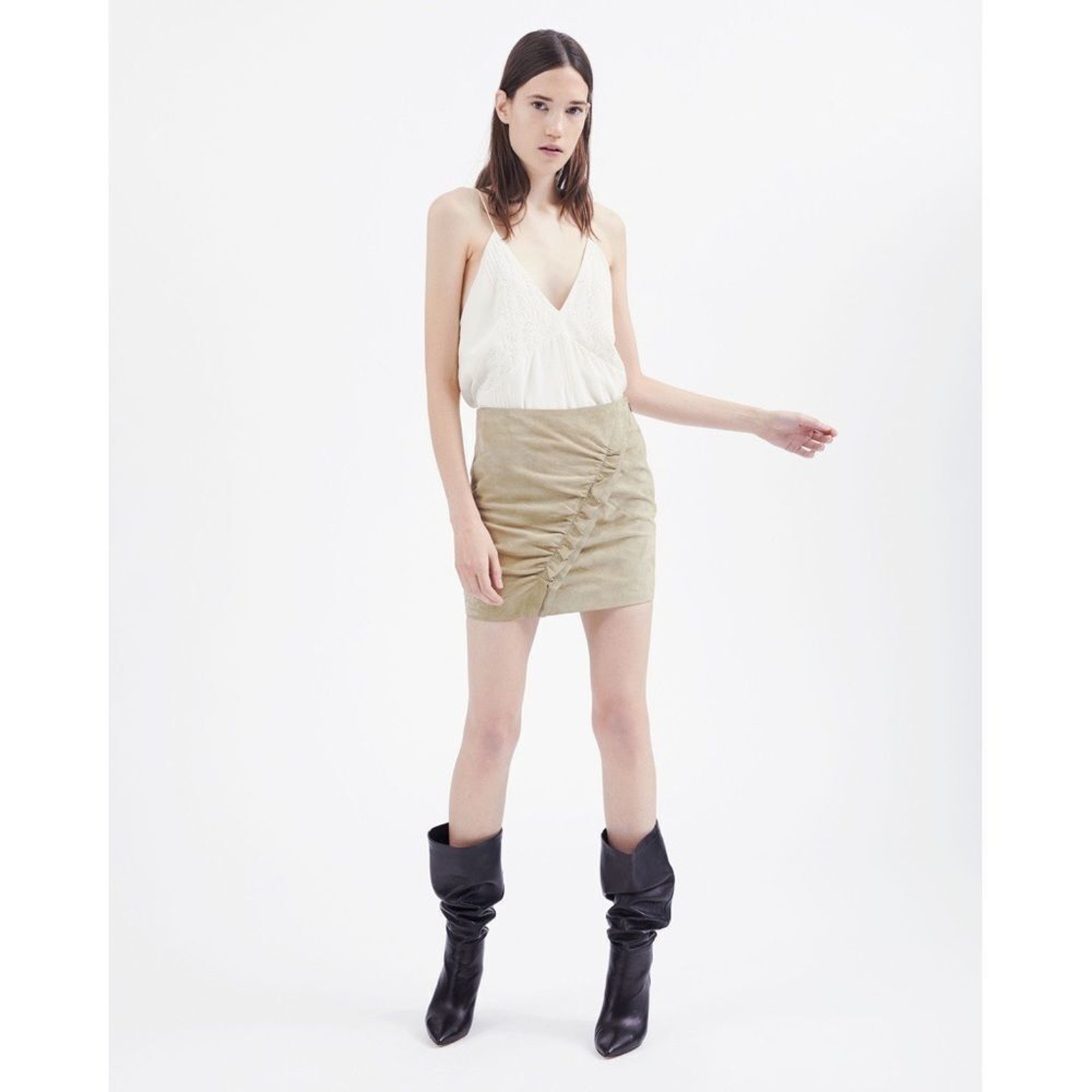 Iro Paris Cerry Front Ruffle Mini Skirt Nwt Light Khaki Sz 34 Us 2